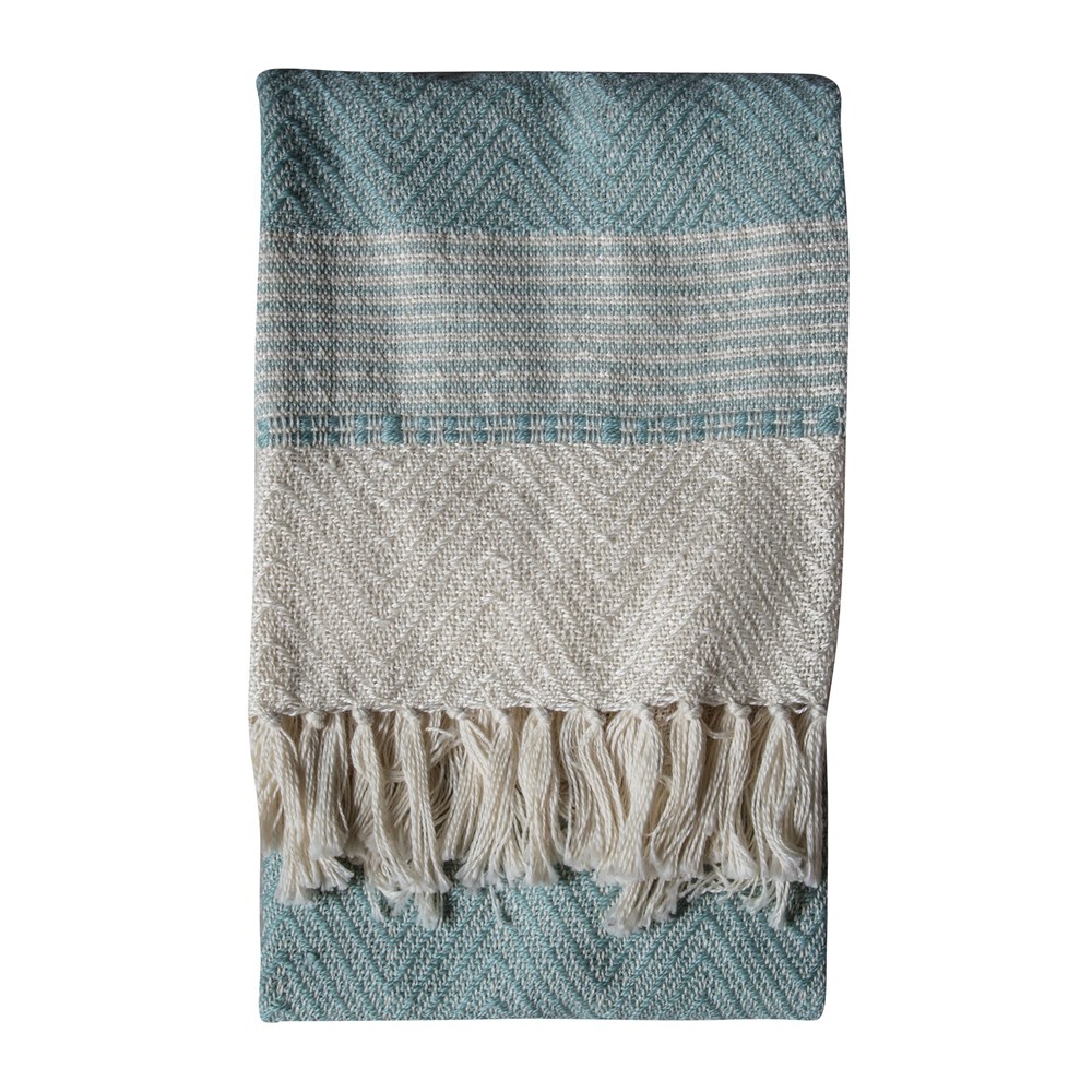 Mia Woven Chevron Tassel Textured Throw in Duck Egg Blue